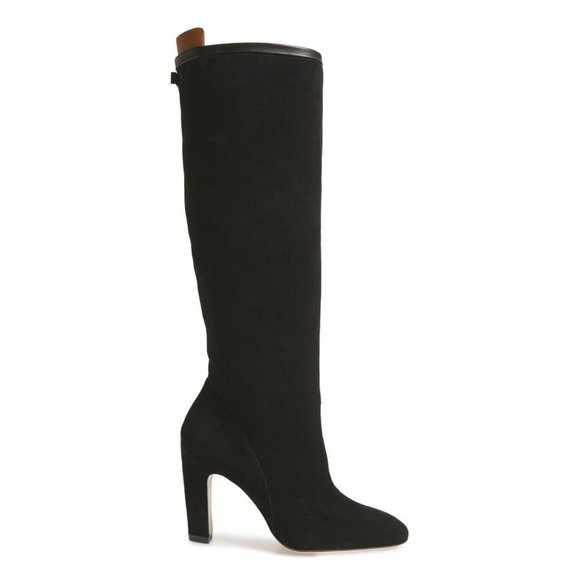 $800 STUART WEITZMAN Charlie Knee High Boot SLOUCHY SLEEK SUEDE BLACK 8 (PC5.5) - Picture 1 of 11